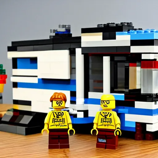 Image similar to walter white rv lego set box realstic