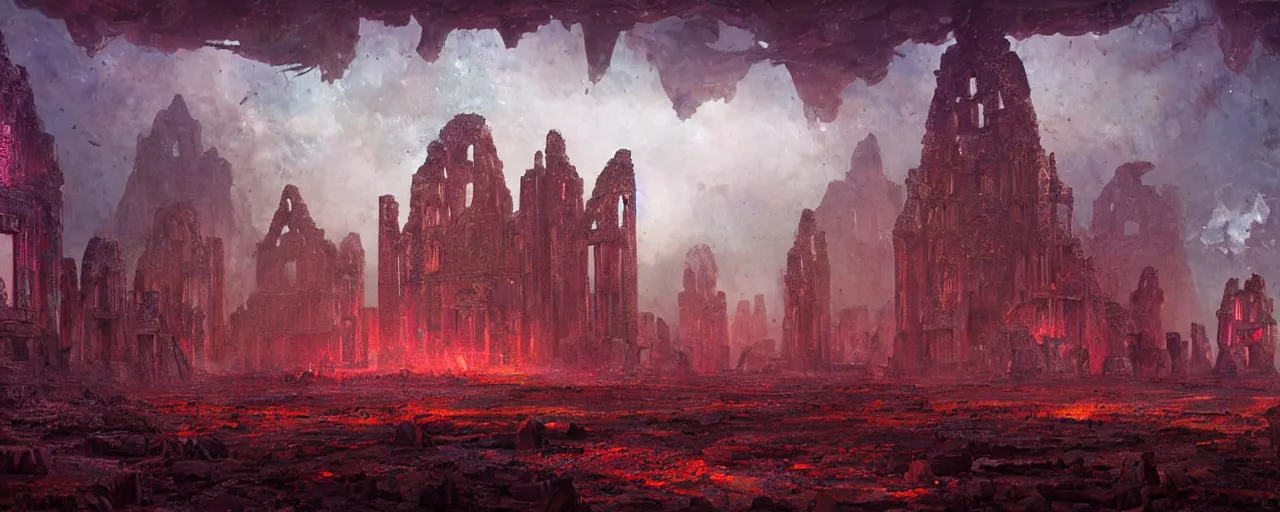 Image similar to ” ancient ruins of an alien cathedral, [ cinematic, detailed, epic, widescreen, opening, establishing, mattepainting, photorealistic, realistic textures, octane render, art by paul lehr ] ”