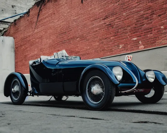 Image similar to a single bugatti type 5 7 and tesla roadster hybrid, dslr, cinematic, photorealistic, hyperdetailed