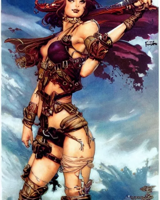 Prompt: a cute fantasy girl by frank frazetta, larry elmore, jeff easley and ross tran