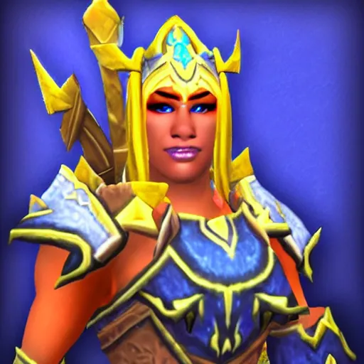 Image similar to world of warcraft tier 6 warrior sponsored by crayola