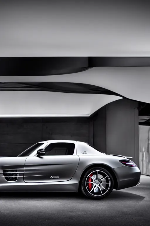 Image similar to Mercedes SLS AMG crossed with a Mercedes-Benz 300SL, studio lighting, high resolution, award winning