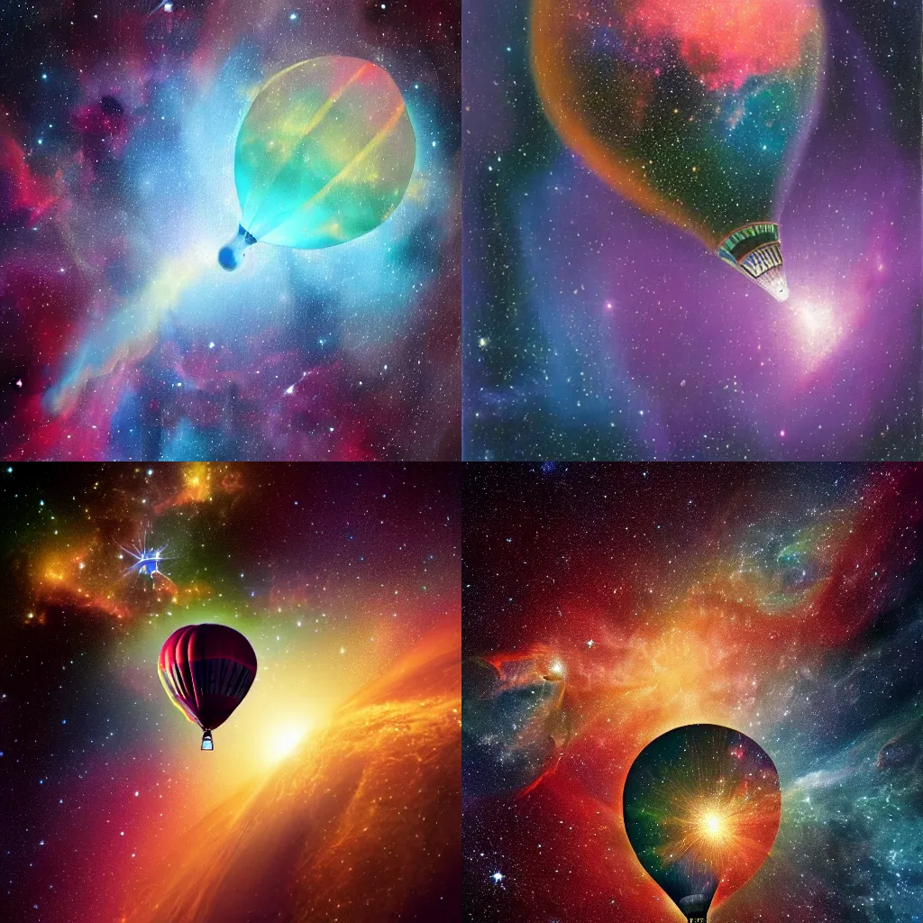 Prompt: An air balloon in the midst of space, NASA art, Galaxy, nebula, Ernest Haskell