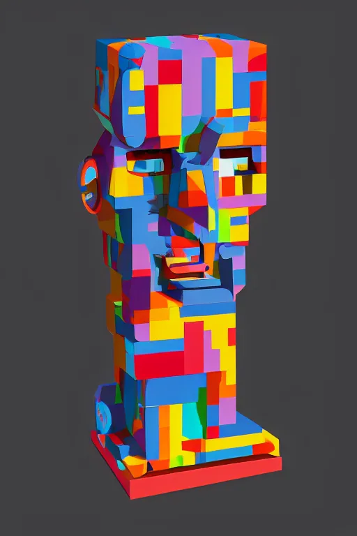 Image similar to cubist moai statue cutout digital illustration cartoon colorful beeple