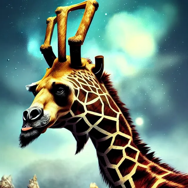 Prompt: epic professional digital art of bear-giraffe chimera hybrid, giraffe head on bear body, best on artstation, cgsociety, wlop, Behance, pixiv, cosmic, epic, stunning, gorgeous, much detail, much wow, masterpiece