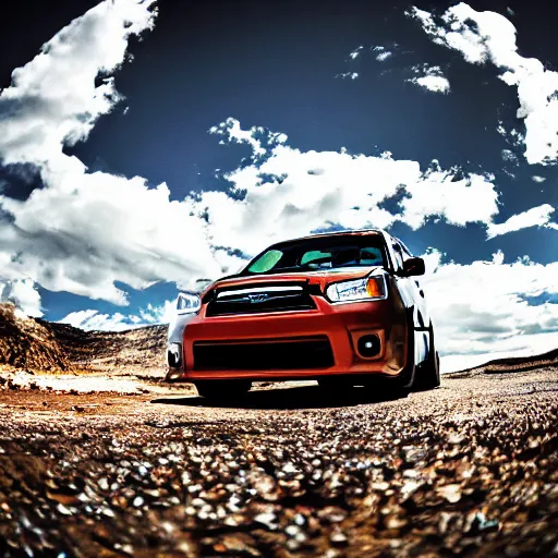 Image similar to deathclaw, monster - behind - the - wheel, subaru, wide lens, 2 4 mm