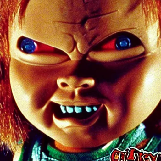 Prompt: Chucky the killer doll from the movie Child's Play VS demonic toys movie poster