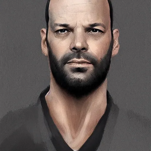 Image similar to portrait of a bald!!! ricky martin in mid thirties with gray designer stubble!!!!!!! by greg rutkowski, attractive, highly detailed portrait, scifi, digital painting, artstation, concept art, smooth, sharp foccus ilustration, artstation hq