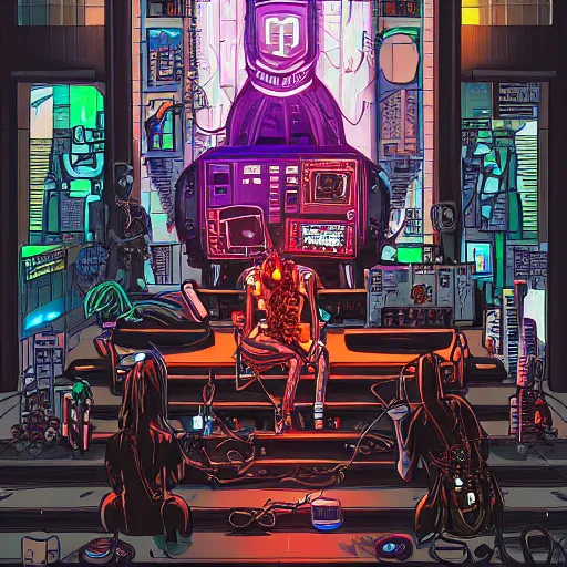 Prompt: a cyberpunk ritual by darius puia