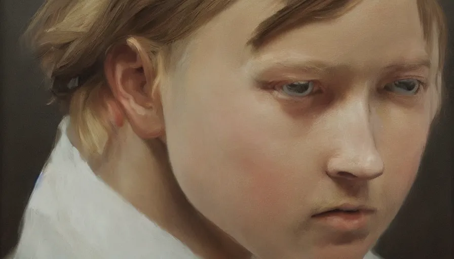 Prompt: painting by borremans, portrait, detailed, stunning, hyperrealism, dynamic lighting, octane render