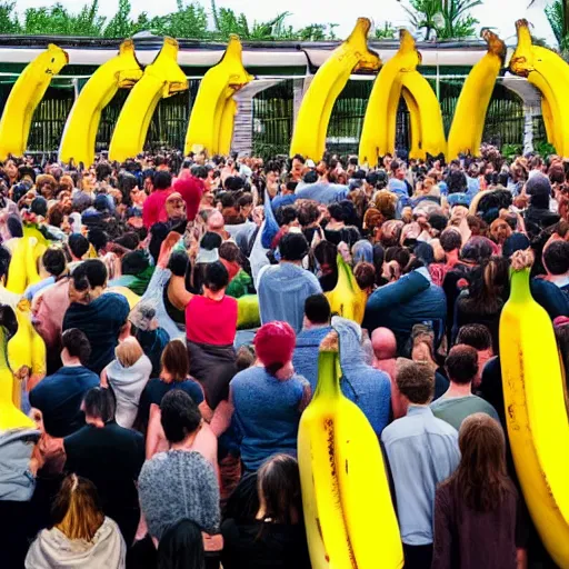 Image similar to a crowd of people worshipping a giant banana