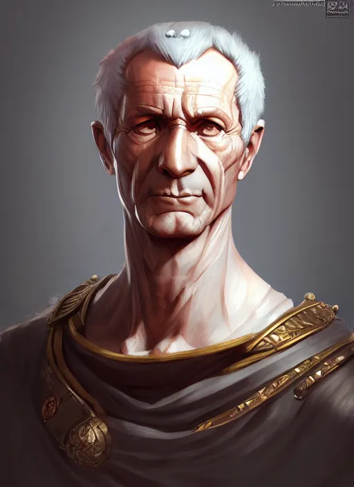 Image similar to julius caesar, lol style, highly detailed, artgerm, cushart krenz, zeronis, trending on artstation, soft light, sharp edges, illustration, character design, concept art