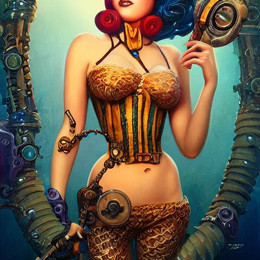 Image similar to lofi underwater bioshock steampunk portrait of mermaid, Pixar style, by Tristan Eaton Stanley Artgerm and Tom Bagshaw.