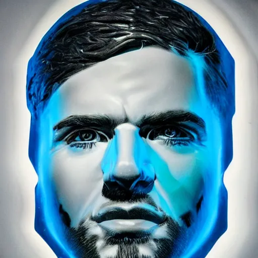 Prompt: man portrait made out of ice, beautiful, cyborg, comic book art, neon