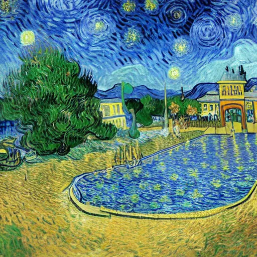 Image similar to van gogh painting of a waterpark