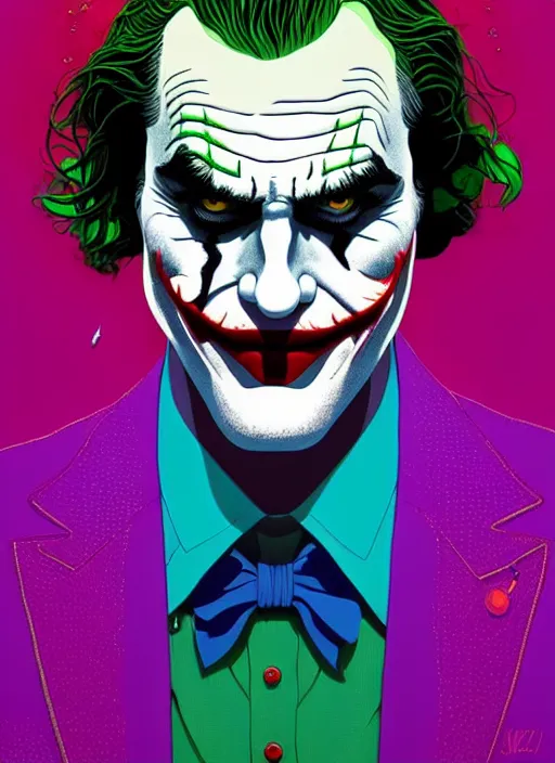 Prompt: symmetry!! stunning portrait of joaquin phoenix dressed as the joker, by victo ngai, kilian eng vibrant colors, dynamic lighting, digital art, winning award masterpiece, fantastically beautiful, illustration, aestheticly inspired by beksinski and dan mumford, upscale with simon stalenhag work, artstation, 8 k