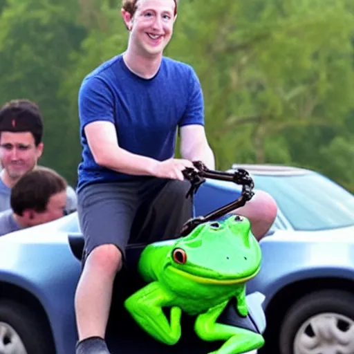 Image similar to mark zuckerberg riding a frog
