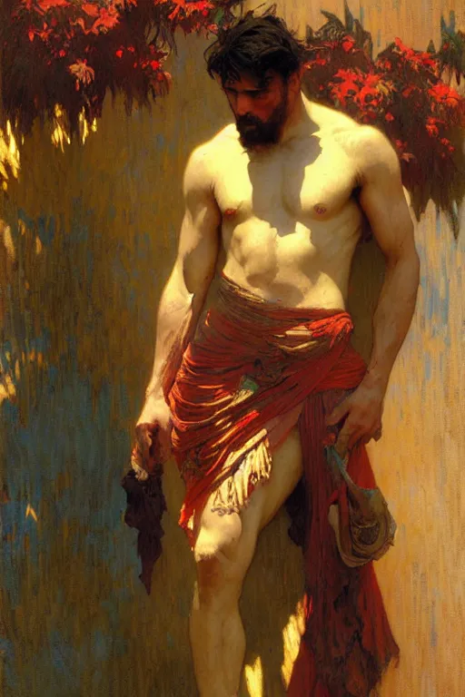 Image similar to attractive man, rome, cool colors, painting by gaston bussiere, craig mullins, greg rutkowski, alphonse mucha