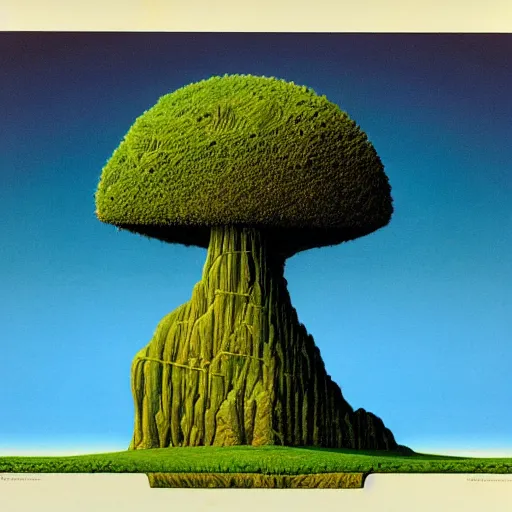 Image similar to a tree growing from a crystal rock floating in space, by roger dean