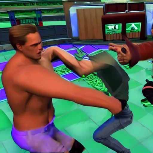 Prompt: Jerma985 in a fist fight with Vinny Vinesauce, brutal