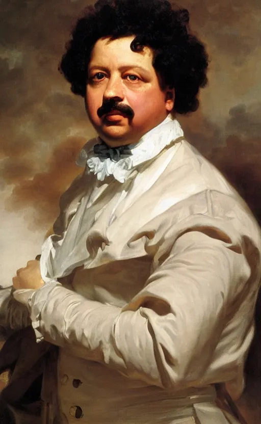 Prompt: Portrait of Alexandre Dumas, oil on canvas, highly detailed,, by Franz Xaver Winterhalter, 8k