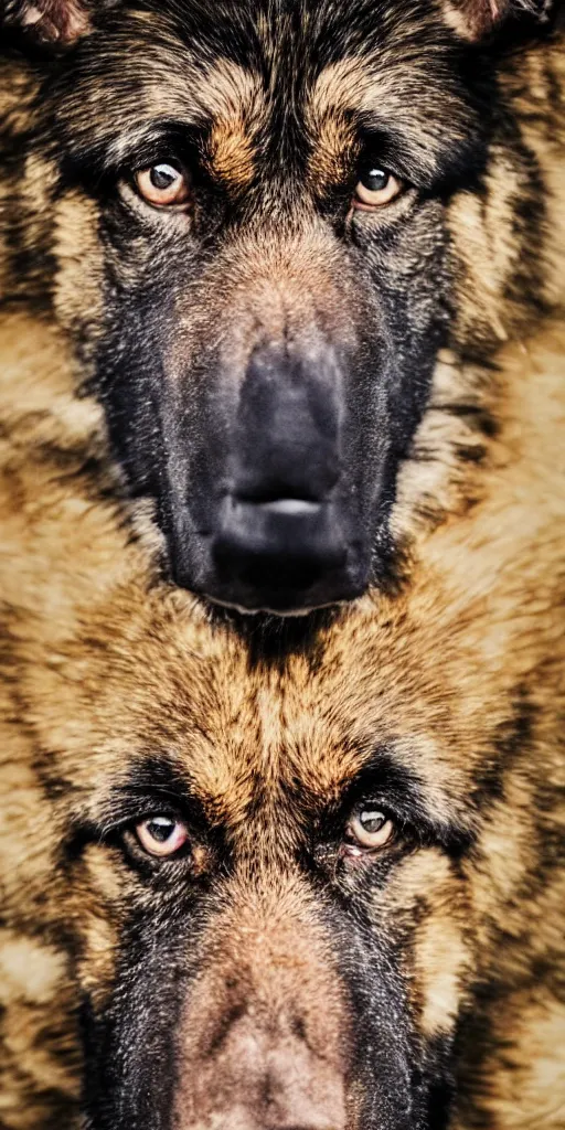 Image similar to close up character portrait icon of the german shepard beast - man military uniform head animal person wearing clothes standing in hell landscape, 4 k, tone mapping