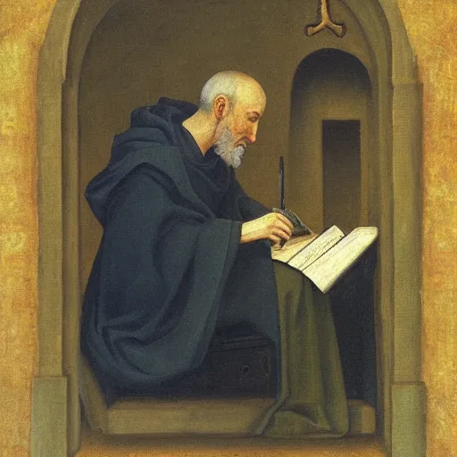 Prompt: St Jerome writing the Vulgate, painted by Anna Ditttmann