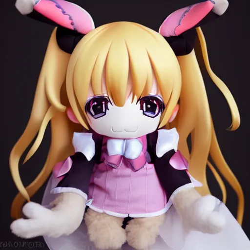 Image similar to cute fumo plush of a magical girl from the depths of hell, crying mascara dripping down cheeks, vray