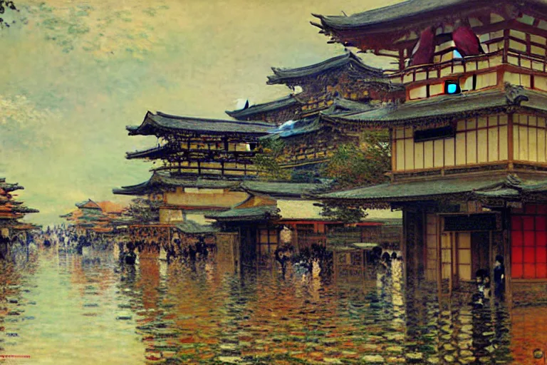 Image similar to kyoto city, painting by gaston bussiere, yoji shinkawa, claude monet