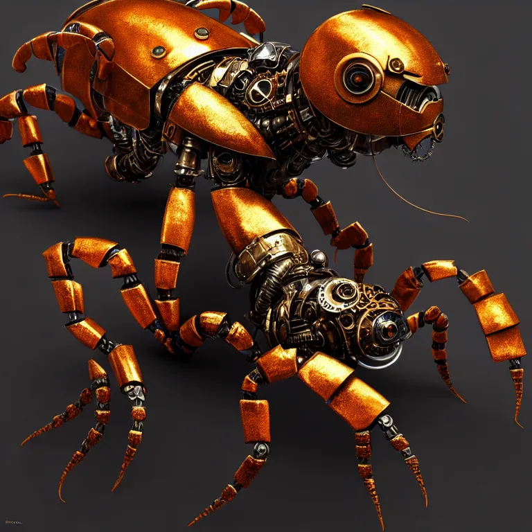 Prompt: steampunk robot scorpion, 3 d model, unreal engine realistic render, 8 k, micro detail, intricate, elegant, highly detailed, centered, digital painting, artstation, smooth, sharp focus, illustration, artgerm, tomasz alen kopera, wlop
