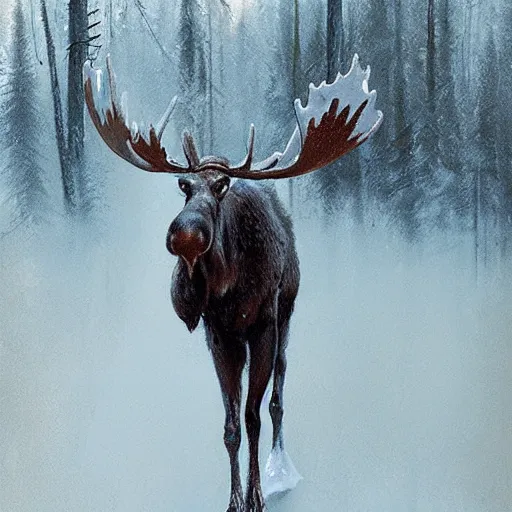 Image similar to moose walking on two legs by greg rutkowski