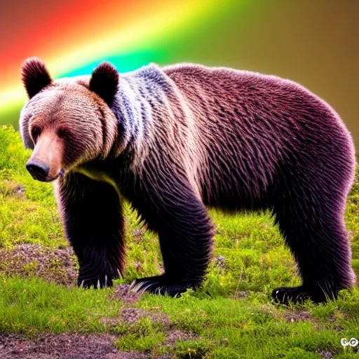 Prompt: 8k photography from a rainbow grizzly bear