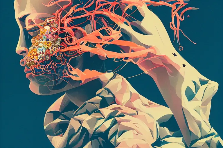 Prompt: a brain being thrown and tossed, minimalism, tristan eaton, victo ngai, artgerm, rhads, ross draws