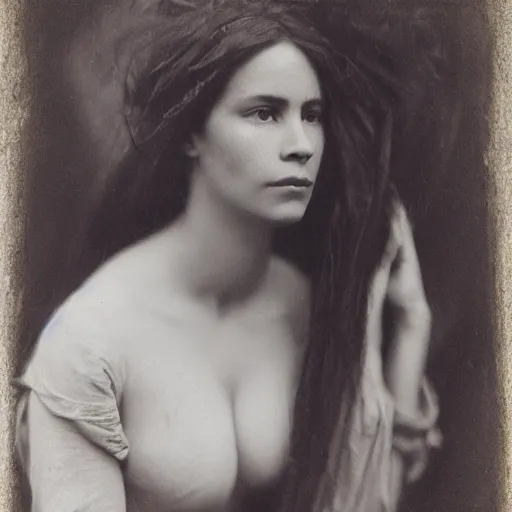 Prompt: sofia vergara by julia margaret cameron 1 8 8 0 s, realistic, body shot, sharp focus, 8 k high definition, insanely detailed, intricate, elegant