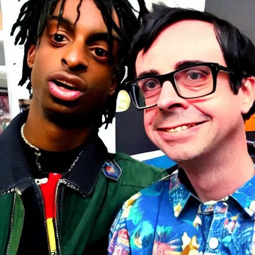 Prompt: A selfie of Playboi Carti and Rivers Cuomo from Weezer