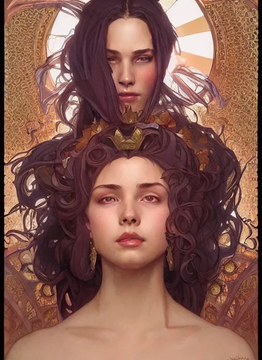 Image similar to queen, dainty wilder face, incredibly detailed face, pretty face, light dress, true anatomy, art by artgerm and greg rutkowski and alphonse mucha