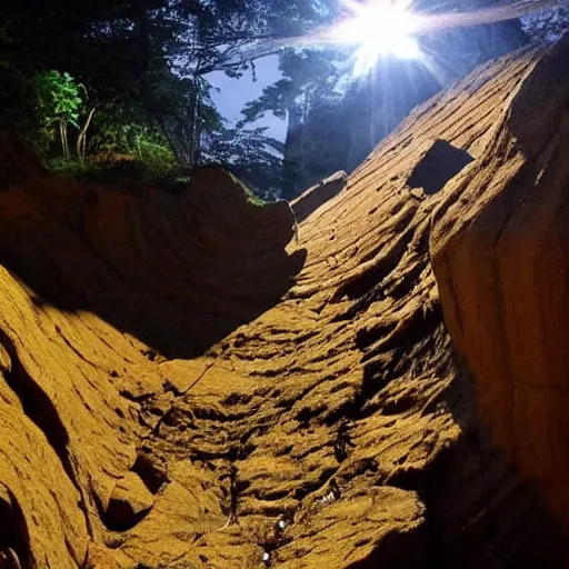 Image similar to uma criatura estranha segurando uma fonte de luz no topo de uma montanha