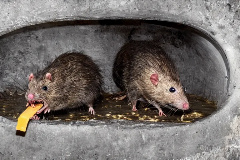 Prompt: a giant mutant disgusting rat eating cheese in a sewer, photograph, terror, horror, mutant, scary,