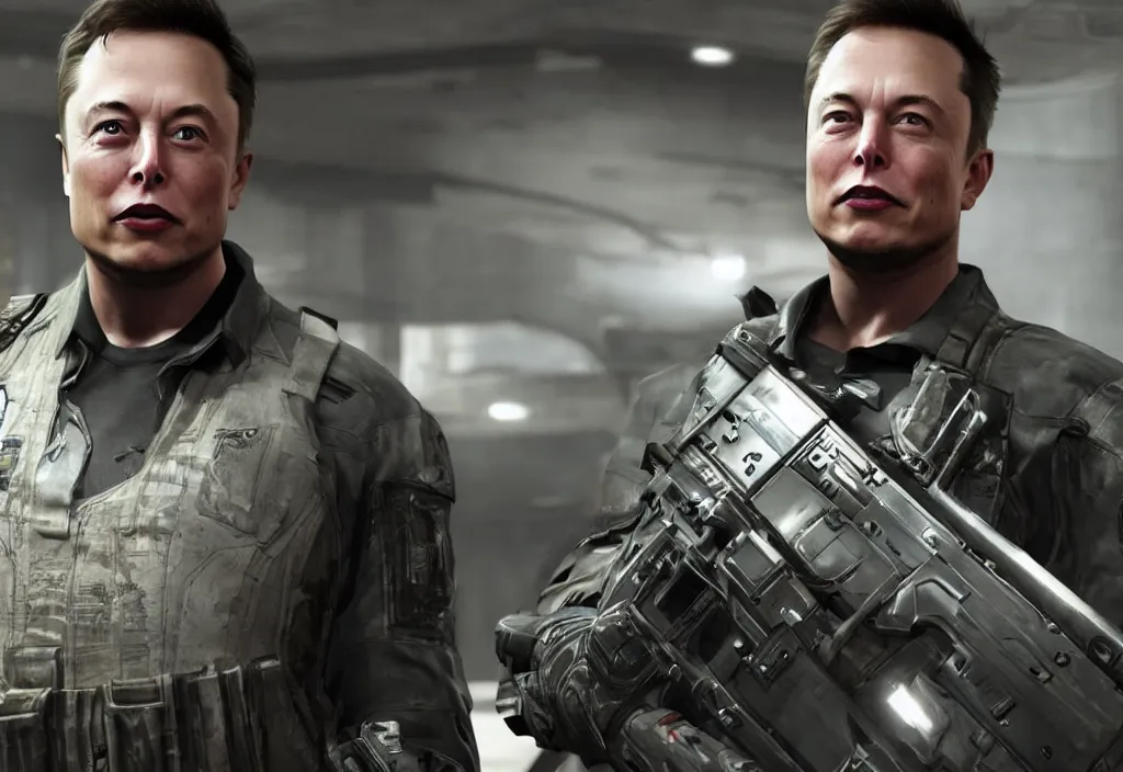 Image similar to elon musk in call of duty, elon musk in the video game call of duty, gameplay screenshot, close up, 3 d rendering. unreal engine. amazing likeness. very detailed.