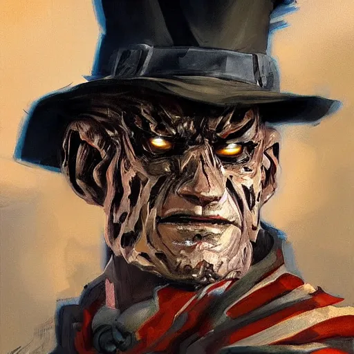Image similar to greg manchess portrait painting of partially armored freddy krueger as overwatch character, medium shot, asymmetrical, profile picture, organic painting, sunny day, matte painting, bold shapes, hard edges, street art, trending on artstation, by huang guangjian and gil elvgren and sachin teng