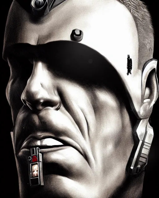 Prompt: cyborg duke nukem portrait, epic, cinematic, artstation, ismail inceaglu