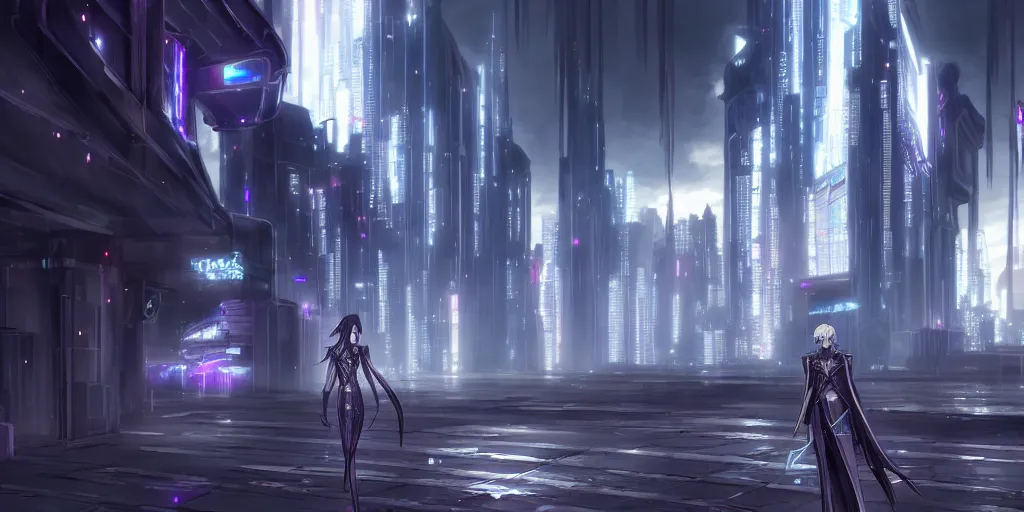 Image similar to Ishgard in a cyberpunk setting, futuristic