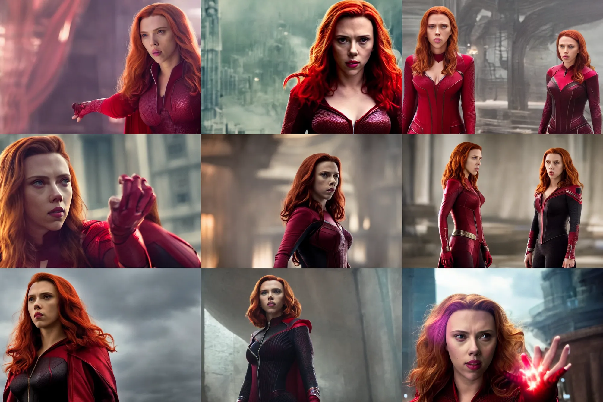 Prompt: scarlett johansson as scarlet witch, movie directed by joss whedon, movie still frame, promotional image, critically acclaimed, top 6 best movie ever imdb list, symmetrical shot, idiosyncratic, relentlessly detailed, cinematic colour palette