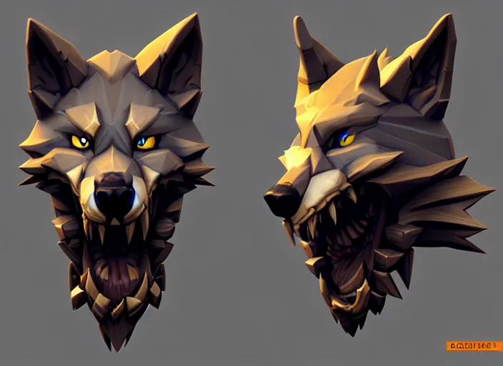 Prompt: wolf head, stylized stl, 3 d render, activision blizzard style, hearthstone style, darksiders art style, greg rutkowski style