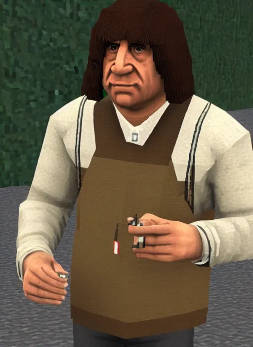 Image similar to realistic anton chigurh in minecraft