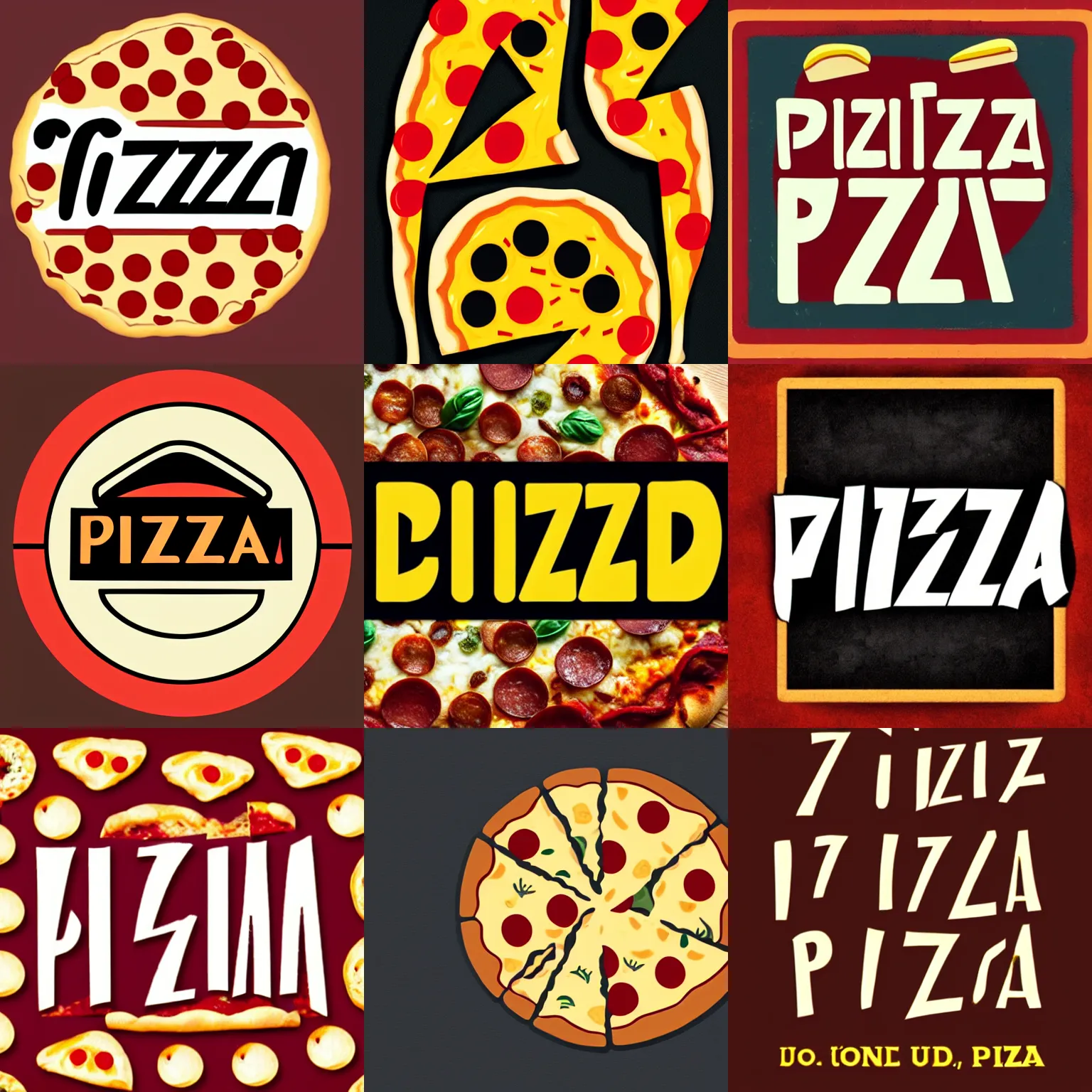 Prompt: a stylized text of the word pizza