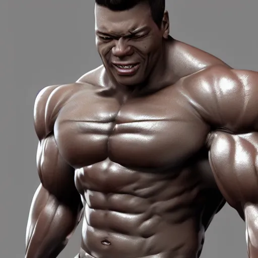 Image similar to extremely muscular man, mutant, dark grey skin, full body, 3 d model, artstation