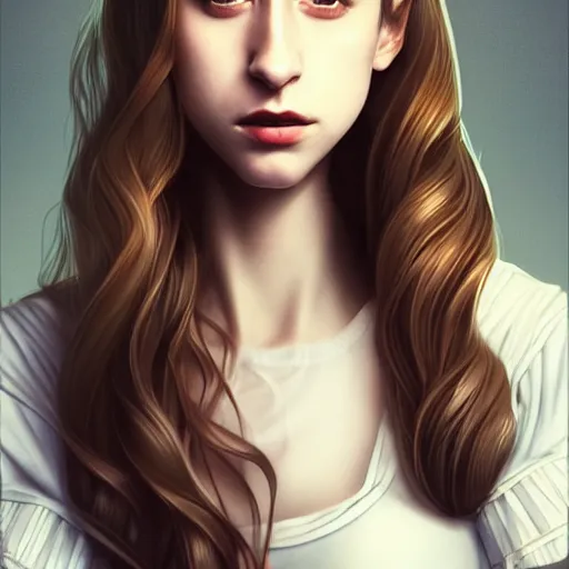 Prompt: in the style of halim ghodbane, artgerm, beautiful taissa farmiga, elegant pose, middle shot waist up, steampunk full color range, symmetrical face symmetrical eyes, cinematic lighting, detailed realistic eyes, short neck, insanely detailed and intricate elegant