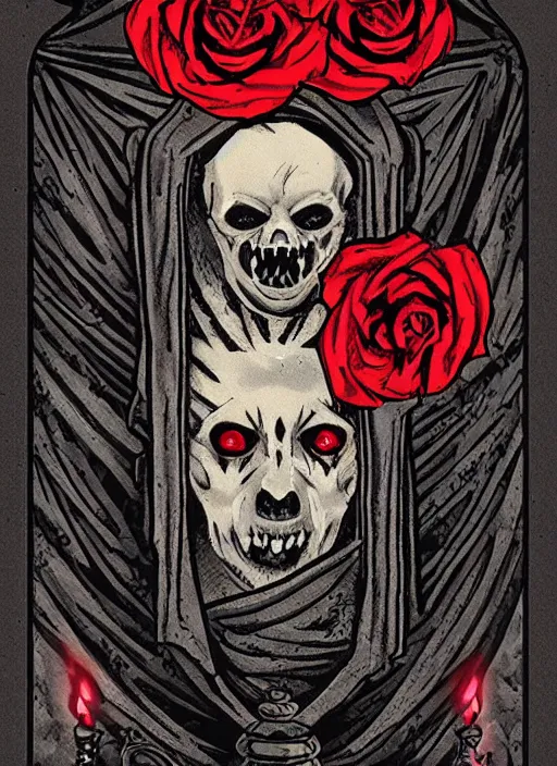 Image similar to tarot card :: horror :: vampire :: blood and roses :: by deiv calviz and bossmonsterbani