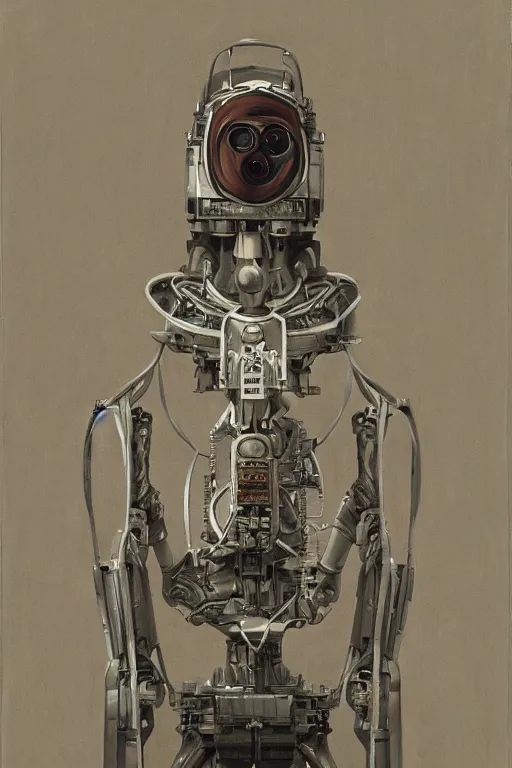 Image similar to robot monk painting a self - portrait on a canvas. intricate, highly detailed, photorealistic, film still, by vdragan bibin.